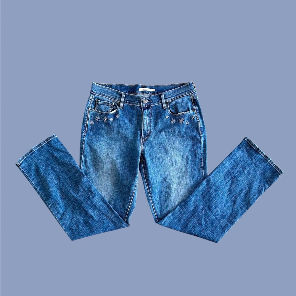 Levis 505 Straight Leg Jeans Stretch Women’s‎ 31 Embroidered Flowers Denim 34x31
